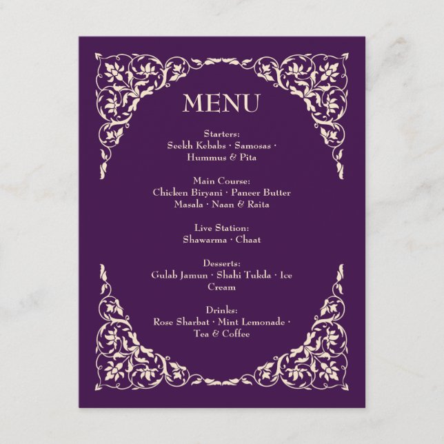 Menu de mariage aux accents de Champagne Plum Maje (Devant)