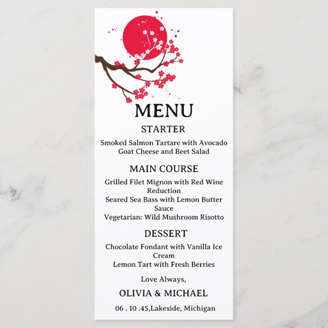 Menu de mariage aux fleurs de cerisier japonaises (Devant)