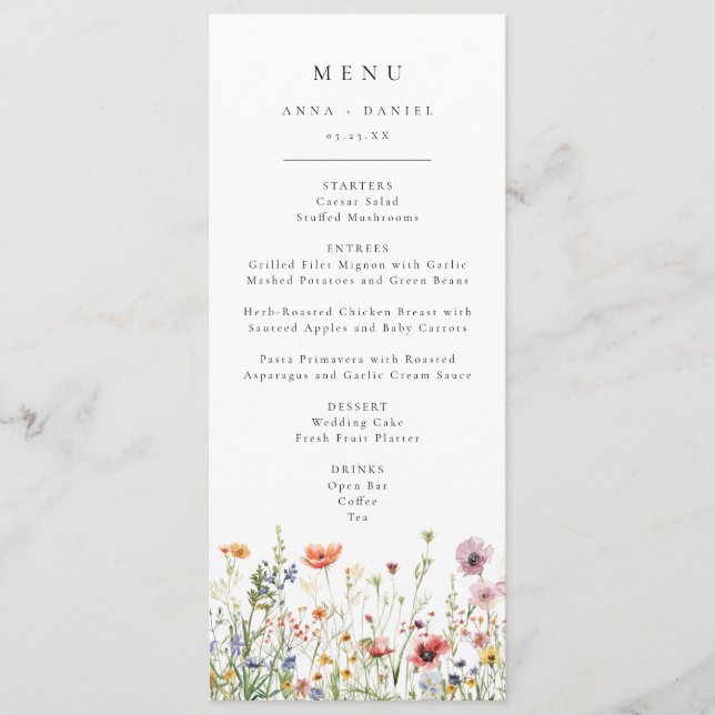 Menu de mariage aux fleurs sauvages (Devant)