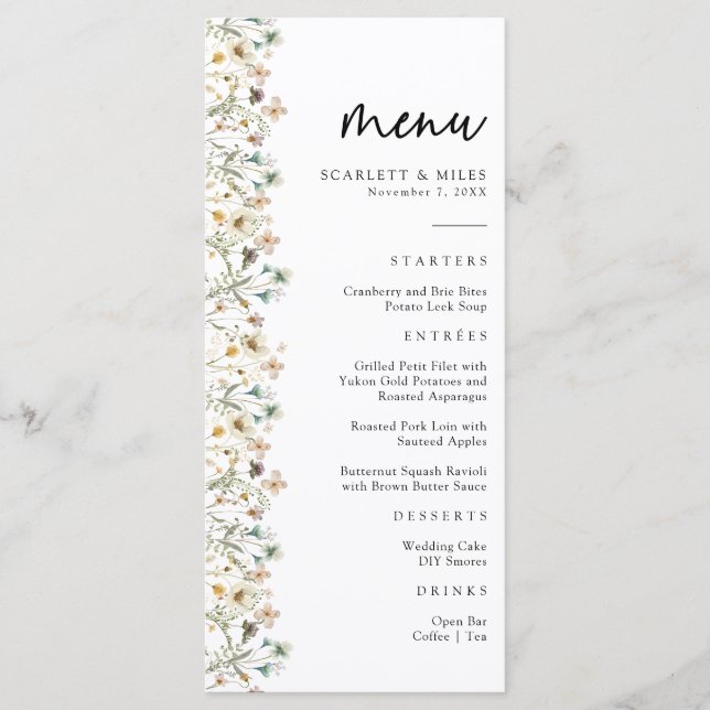 Menu de mariage aux fleurs sauvages (Devant)