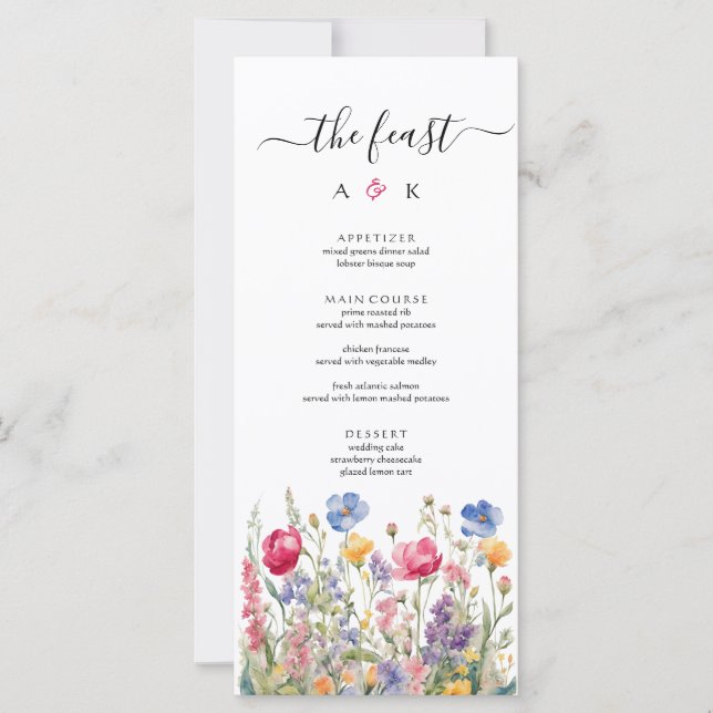 Menu de mariage aux fleurs sauvages bohèmes du jar (Devant)
