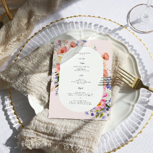 Menu de mariage aux fleurs sauvages colorées Boho