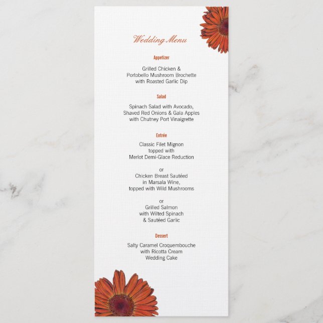 Menu de mariage aux Gerbera (Devant)