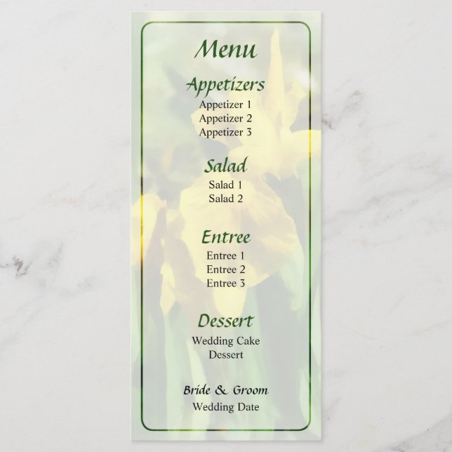 Menu de mariage aux Iris Jaunes Japonais (Devant)