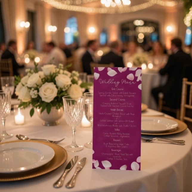 Menu de mariage aux pétales roses romantiques (Créateur téléchargé)