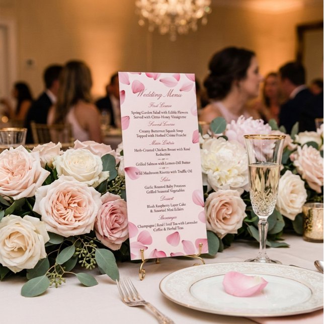 Menu de mariage aux pétales roses romantiques (Créateur téléchargé)