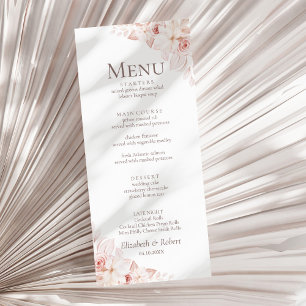 Menu de mariage aux roses roses tendres romantique