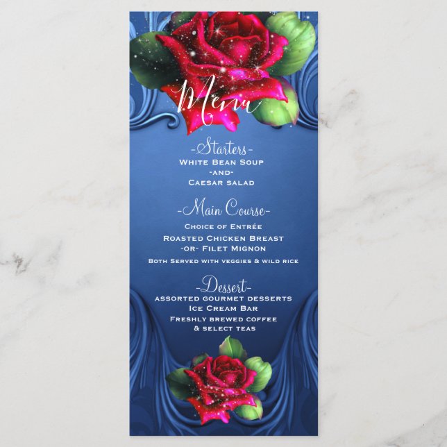 Menu de mariage aux roses rouges ornementales vint (Devant)
