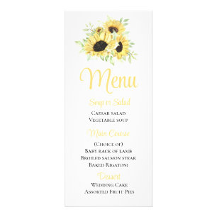 Menu de mariage aux tournesols jaunes aquarelle fl