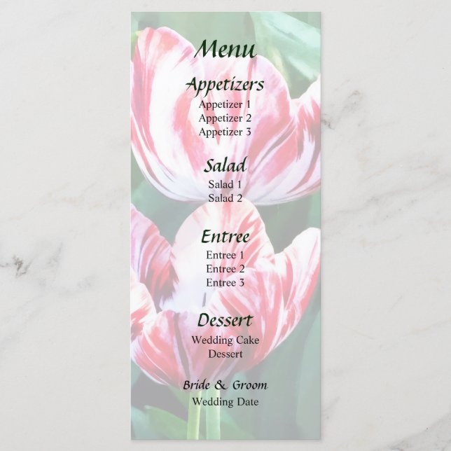 Menu de mariage aux tulipes rouges et blanches élé (Devant)