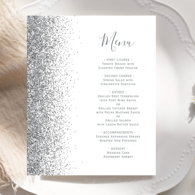 Menu de mariage avec bordure pailletée argentée Bu (Créateur téléchargé)