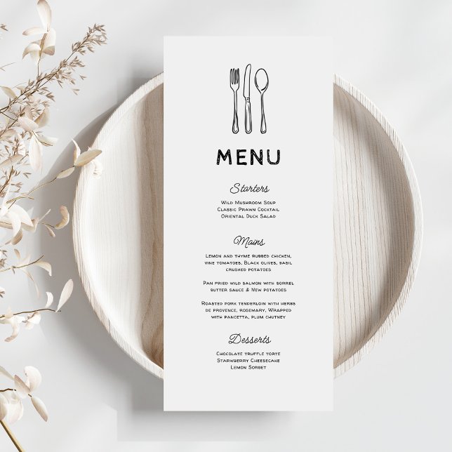 Menu de mariage avec couverts gribouillés fantaisi (Créateur téléchargé)