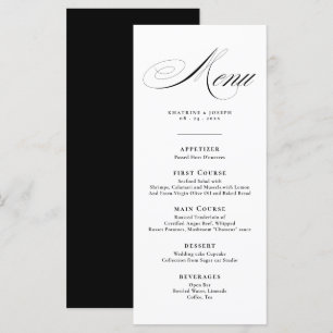 Menu de mariage avec détails de calligraphie scrip