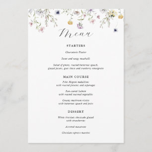 Menu de mariage avec fleur sauvage violette délica
