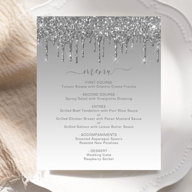 Menu de mariage avec gouttes de paillettes argenté (Créateur téléchargé)