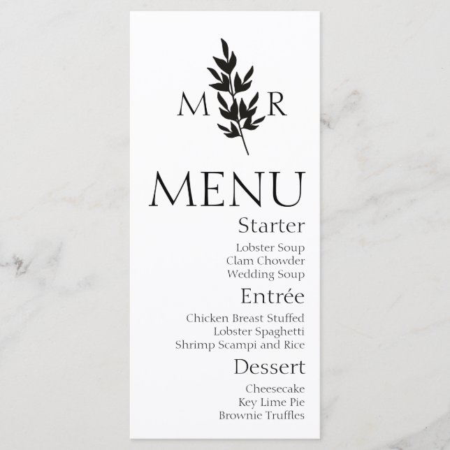 Menu de mariage avec logo de branche botanique (Devant)