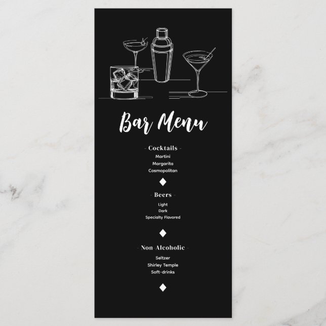 Menu de mariage Bar ouvert Cocktails Minimal Moder (Devant)