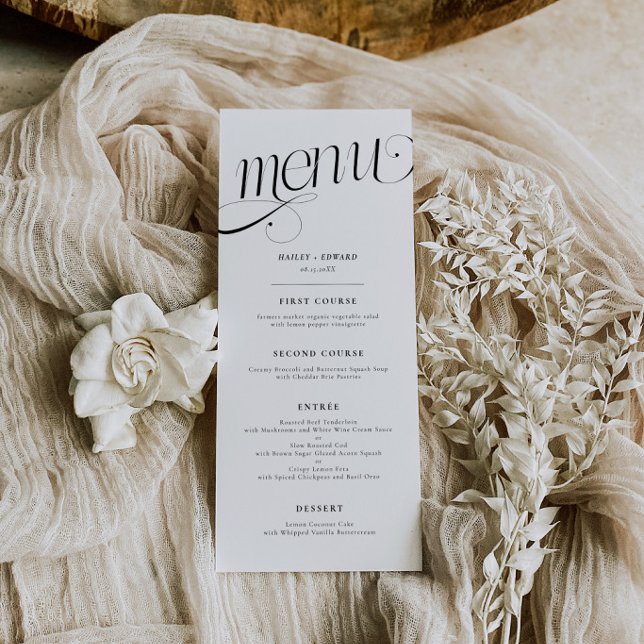 Menu de mariage blanc élégant en spirale (Créateur téléchargé)
