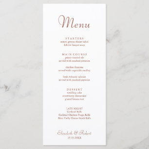 Menu de mariage blanc minimaliste moderne en terre