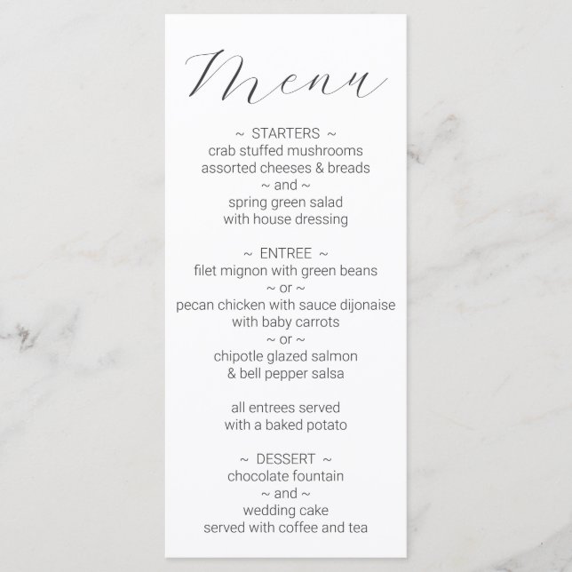 Menu de mariage blanc minimaliste simple (Devant)