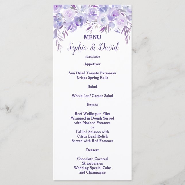 Menu de Mariage bleu clair violet bleu-bleu (Devant)