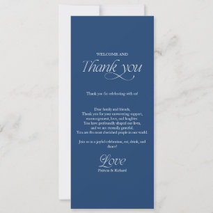 Menu de mariage Bleu Cobalt et carte de remercieme