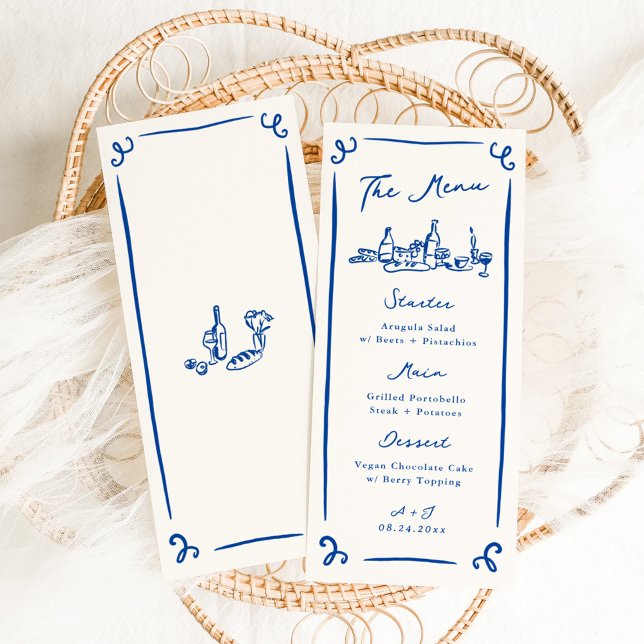 Menu de mariage bleu dessiné à la main de manière  (Créateur téléchargé)
