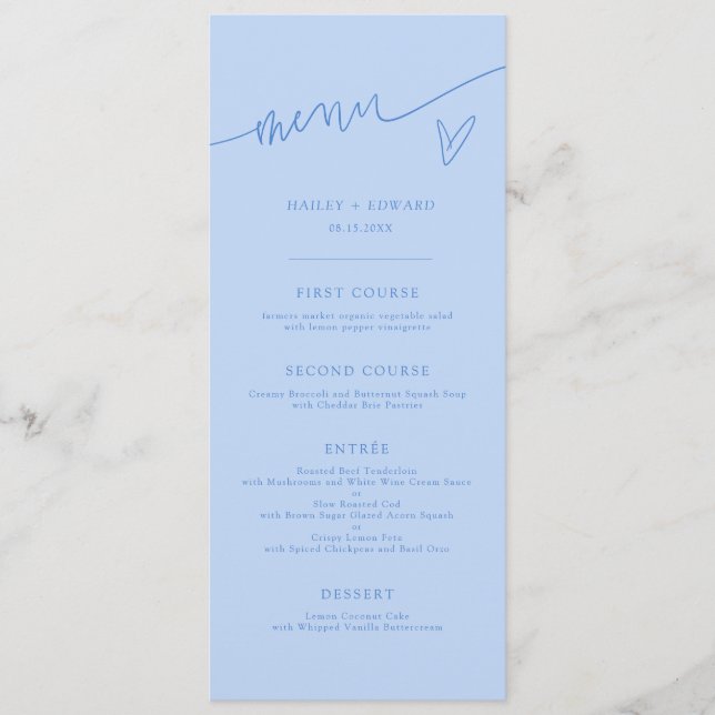 Menu de mariage bleu glacé écriture moderne I (Devant)