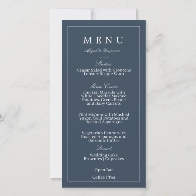 Menu de mariage bleu marine (Devant)