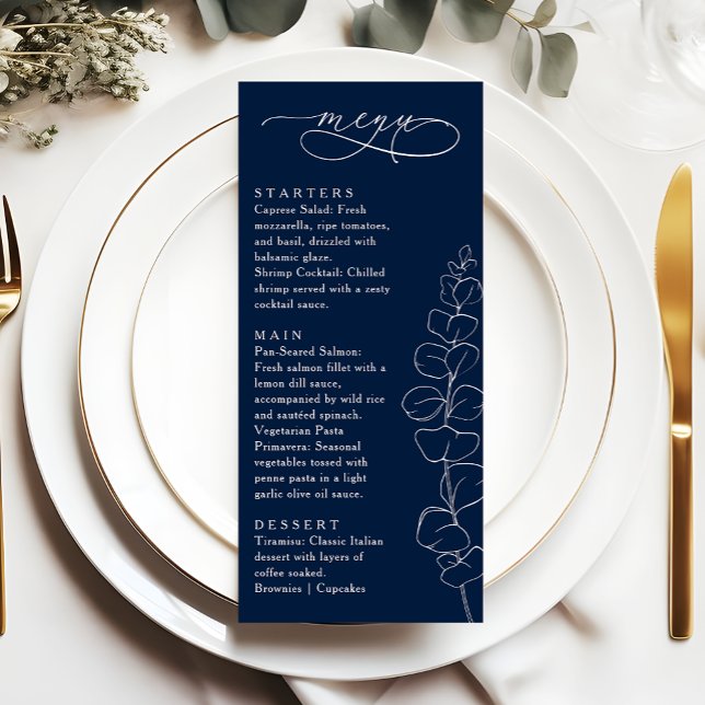 Menu de mariage bleu marine Eucalyptus Spring (Créateur téléchargé)