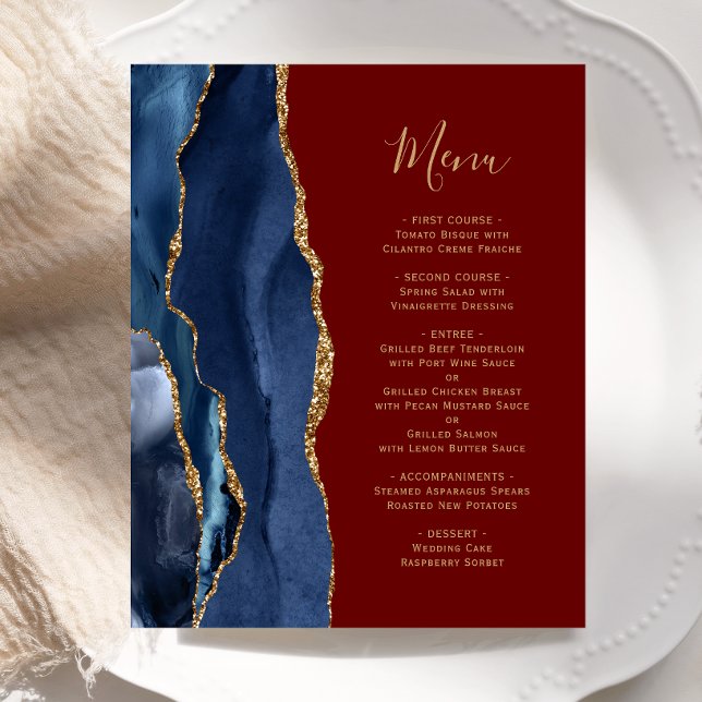 Menu de mariage bleu marine or agate bordeaux Budg (Créateur téléchargé)