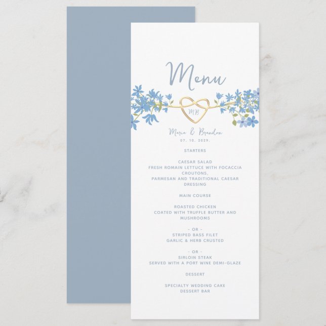 Menu de mariage bleu poussiéreux (Devant / Derrière)