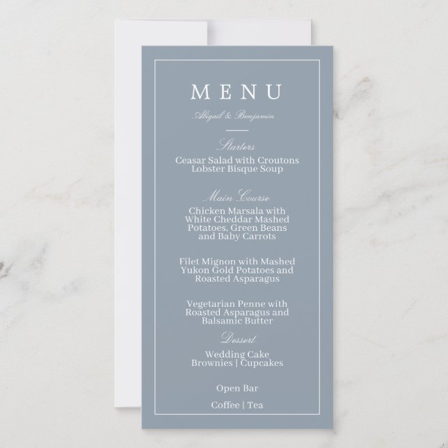 Menu de mariage bleu poussiéreux (Devant)