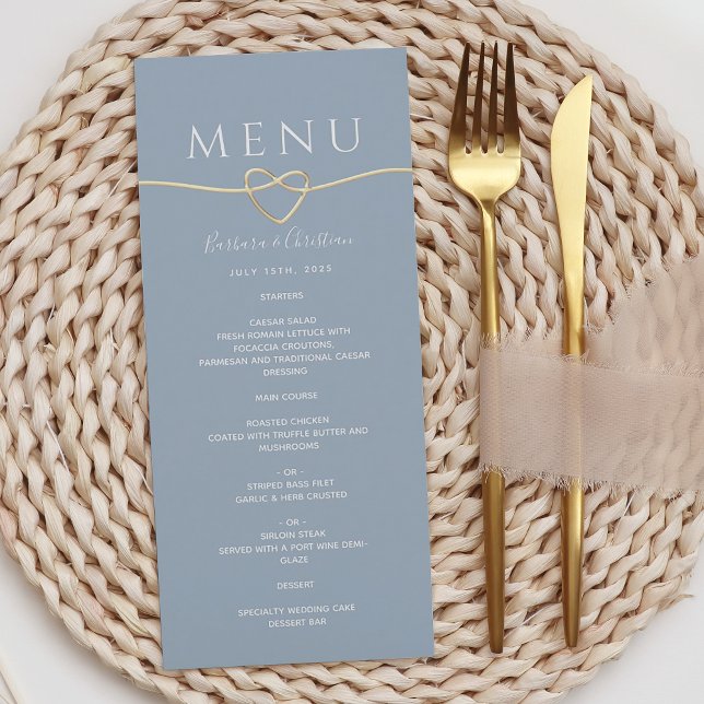 Menu de mariage bleu poussiéreux avec cœur de cord (Créateur téléchargé)