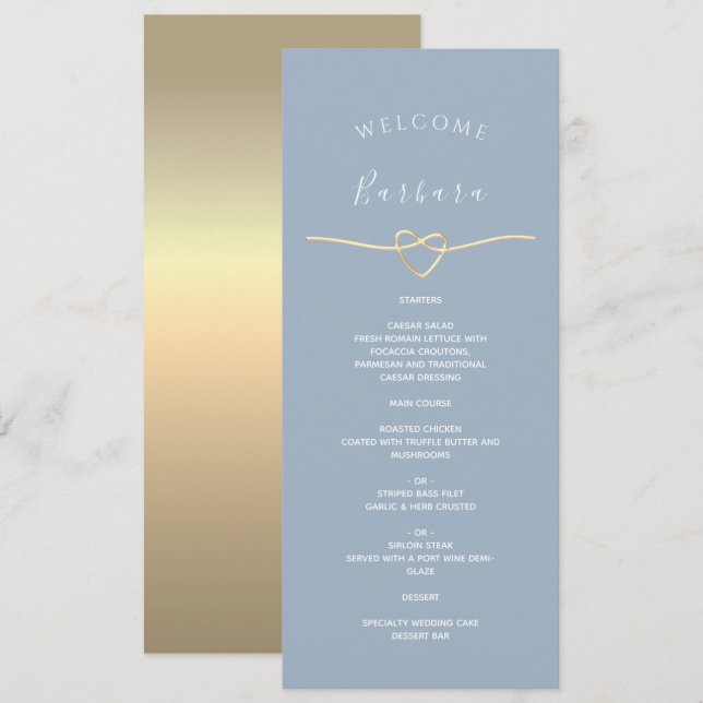 Menu de mariage Bleu Poussiéreux avec nom de l'inv (Devant / Derrière)