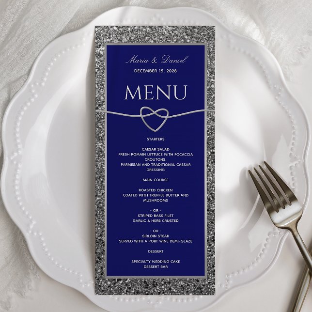 Menu de mariage bleu royal paillettes argentées (Créateur téléchargé)
