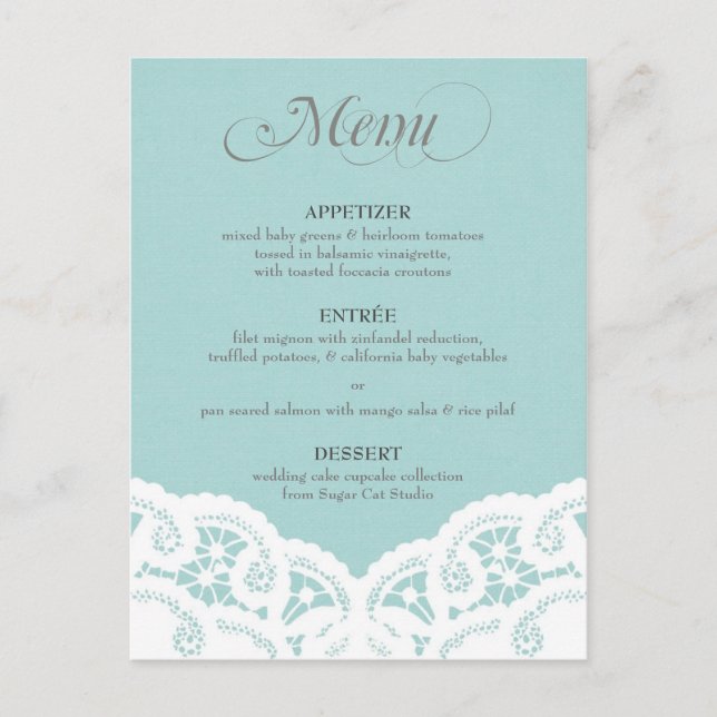 Menu de mariage Blue Lace Doily (Devant)
