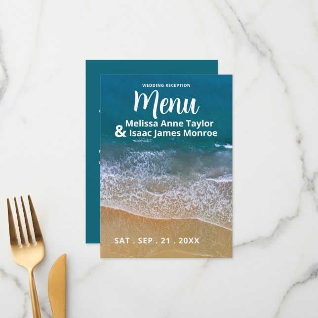 Menu de mariage Blue Sea Beach (Devant/Arrière en situation)