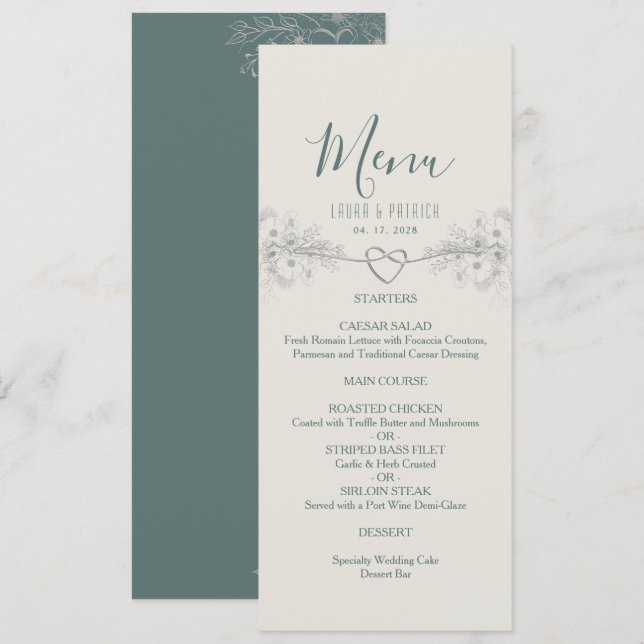 Menu de mariage bohème à fleurs sauvages (Devant / Derrière)