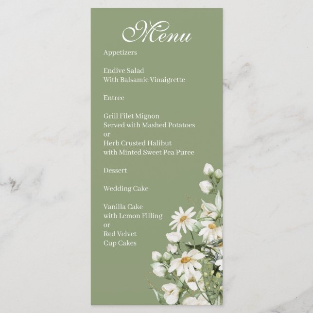 Menu de mariage bohème à fleurs sauvages de margue (Devant)