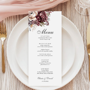 Menu de mariage bohème beige avec fleurs aquarellé