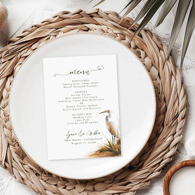 Menu de mariage bohème côtier avec aigrette (Créateur téléchargé)