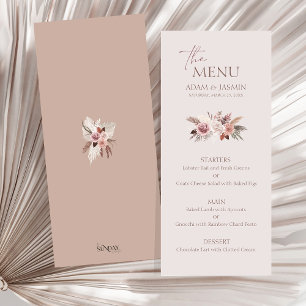Menu de mariage bohème floral Pampas Blush terrien