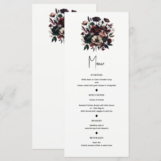 Menu de mariage bohème Florales de jardin rustique (Devant / Derrière)