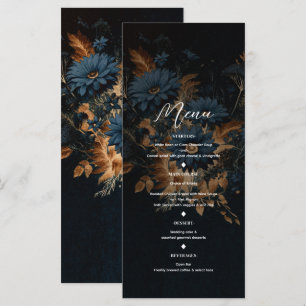 Menu de mariage Bohème Glamour Bleu Nuit et Or Rus