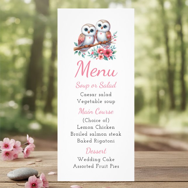 Menu de mariage bohème rustique campagne de Owl Wo (Créateur téléchargé)