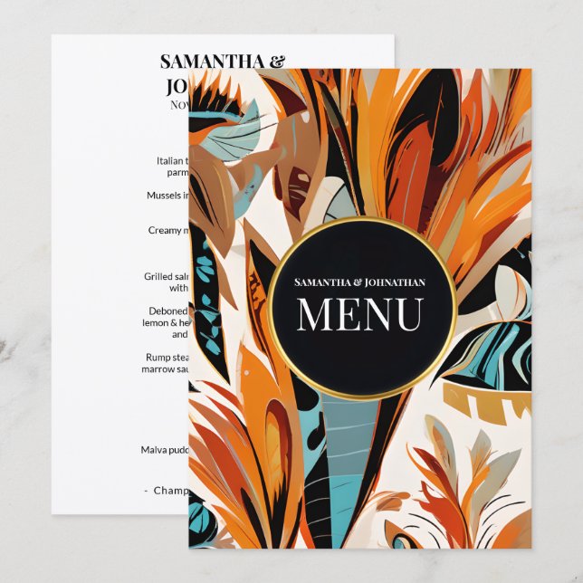Menu de mariage Boho 5x7 Fleurs tropicales Terraco (Devant / Derrière)