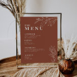 Menu de mariage Boho en terre cuite avec illustrat<br><div class="desc">Ce menu est caractérisé par un style boho,  des illustrations florales,  des tons terre cuite et beige,  avec un mélange de différents styles de polices,  souvent de différentes tailles,  pour créer un look unique et éclectique qui rend ces menus naturellement esthétiques.</div>