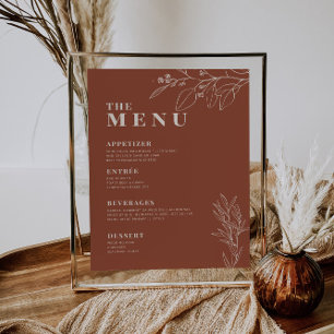 Menu de mariage boho en terre cuite avec illustrat