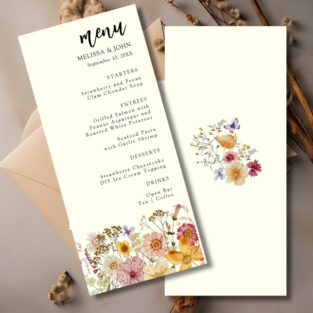 Menu de Mariage Boho Fleur sauvage Floral (Créateur téléchargé)